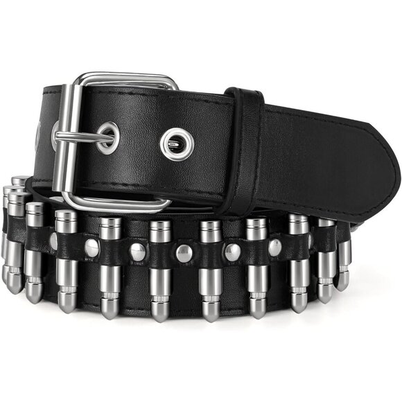 Accessories - Black Studded Belt Silver Metal Grommet Punk Rock Style for Men Women